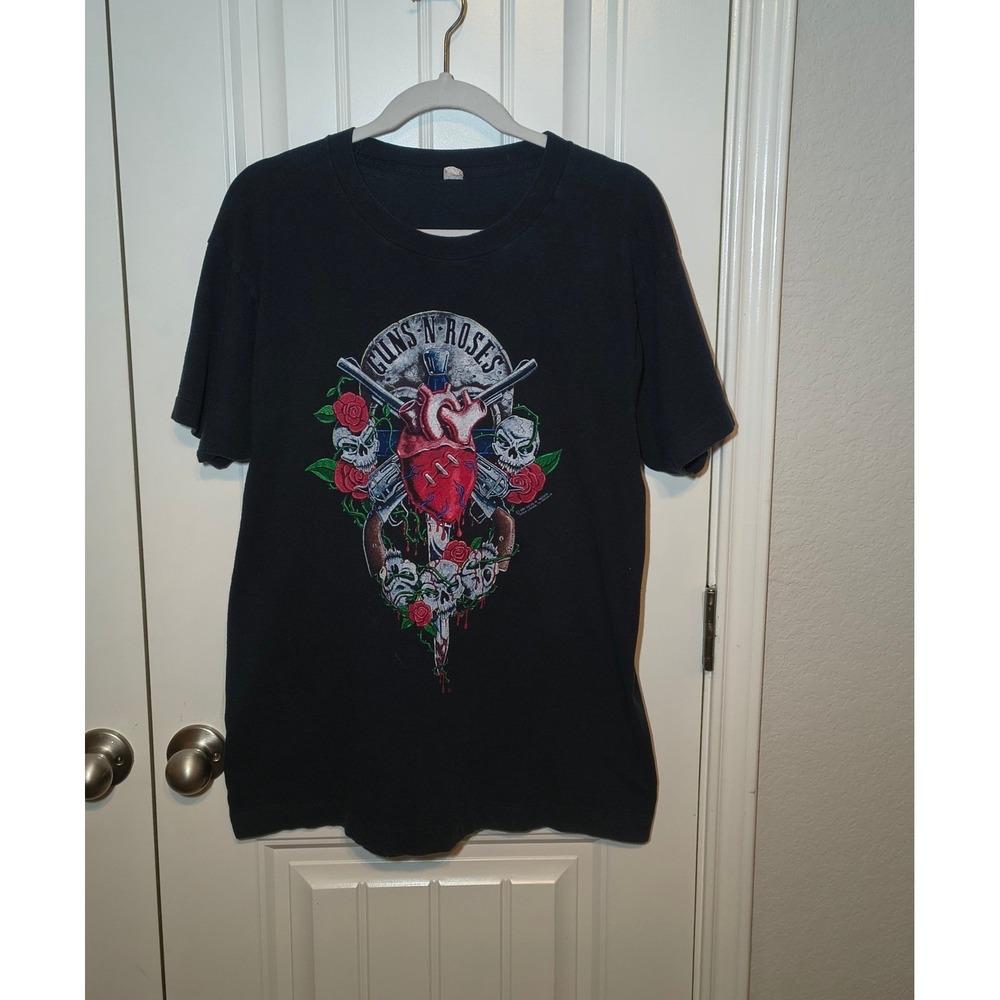 Vintage 1990 Guns N Roses Shirt Brockum Heart Skulls Roses Black Rock Tee Mens